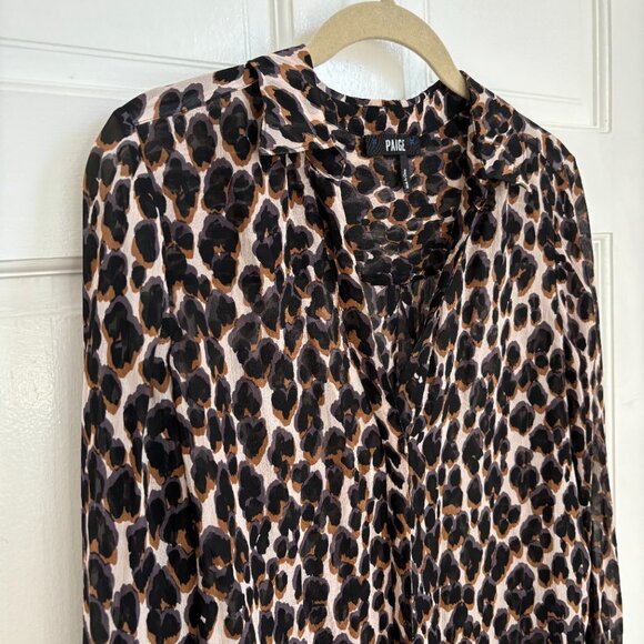 Paige Abriana Blouse Leopard Animal Print Top Shirt Zephyr Button Collared M L - Picture 4 of 9